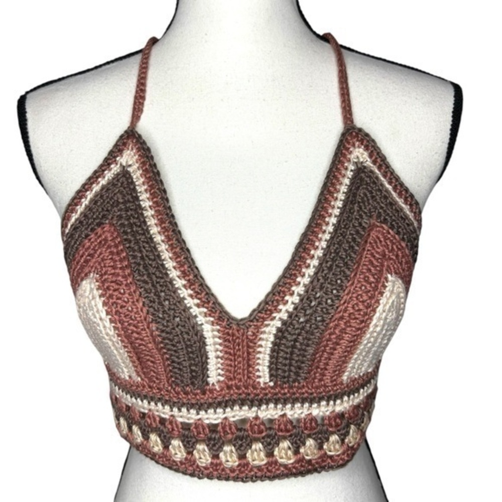 Handcrafted Cropped Crop Top Bamboo Handmade Crochet Yarn Art Knit